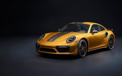 porsche 911 turbo s, 2018, Oro porsche, coup&#233; sportiva, sport auto, esclusiva serie
