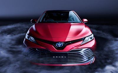4K, Toyota Camry Hybrid, 2018 arabalar, l&#252;ks arabalar, kırmızı camry, Toyota