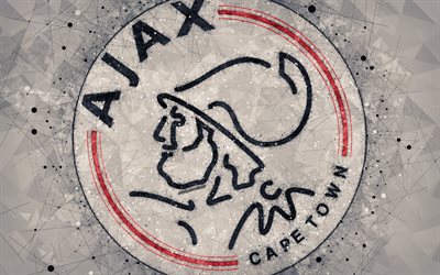Ajax Cape Town FC, 4k, logo, geometric art, South African football club, gray background, Premier Soccer League, PSL, Cape Town, South Africa, football