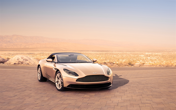 Aston Martin Volante DB11, 4k, 2018, vista frontal, brown convers&#237;vel de luxo, exterior, cabriolet DB11, Carros brit&#226;nicos, Aston Martin