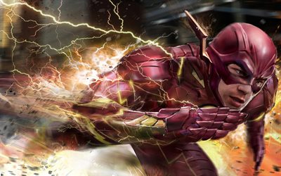 Flash, 4k, superheroes, lightnings, artwork, The Flash
