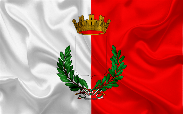 Drapeau de Bari, 4k, soie, texture, blanc de soie rouge drapeau, les armoiries, la ville italienne de Bari, dans les Pouilles, en Italie, en symboles