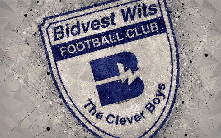 Bidvest الذكاء FC, 4k, شعار, الهندسية الفنية, جنوب أفريقيا لكرة القدم, خلفية رمادية, الممتاز لكرة القدم, ااا, جوهانسبرغ, جنوب أفريقيا, كرة القدم