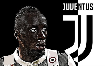Blaise Matuidi, 4k, art, Juventus FC, French footballer, portrait, grunge art, new Juventus logo, emblem, black and white background, creative art, Serie A, Italy