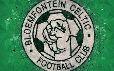 Bloemfontein Celtic FC, 4k, logo, geometrik sanat, G&#252;ney Afrika Futbol Kul&#252;b&#252;, yeşil arka plan, Premier Futbol Ligi, PSL, Bloemfontein, G&#252;ney Afrika, futbol