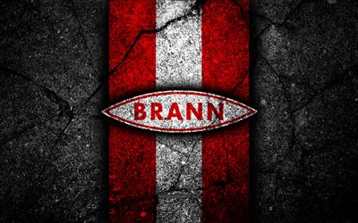 4k, Brann FC, emblem, Eliteserien, black stone, football, Norway, Brann, logo, asphalt texture, soccer, FC Brann