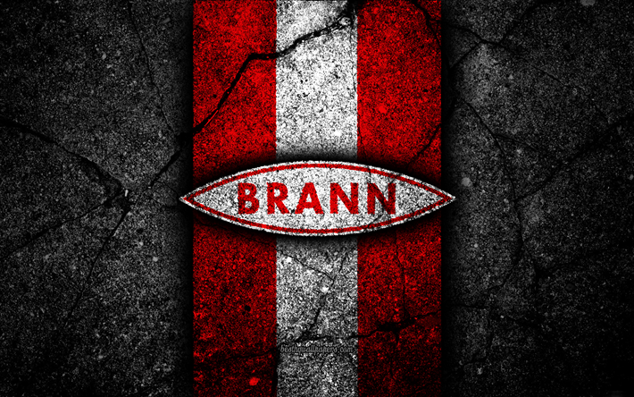 4k, Brann FC, エンブレム, Eliteserien, 黒石, サッカー, ノルウェー, Brann, ロゴ, アスファルトの質感, FC Brann