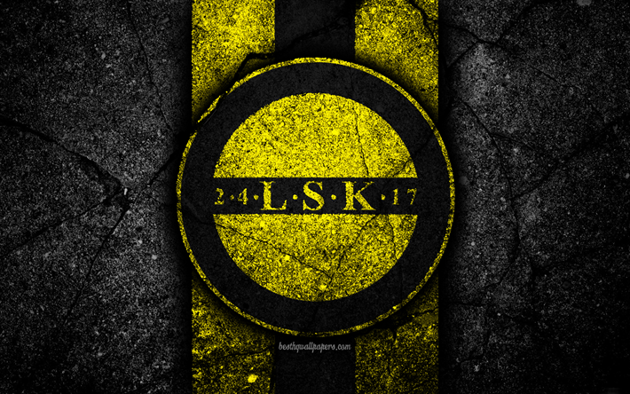 4k, Lillestrom FC, emblema, Eliteserien, pietra nera, calcio, Norvegia, Lillestrom, logo, asfalto texture, FC Lillestrom