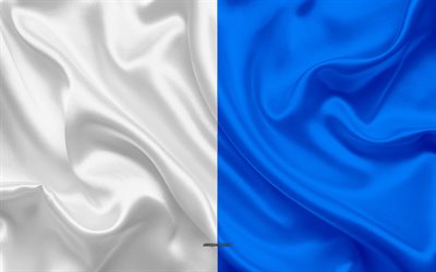 Flag of Brescia, 4k, silk texture, white blue silk flag, coat of arms, Italian city, Brescia, Lombardy, Italy, symbols