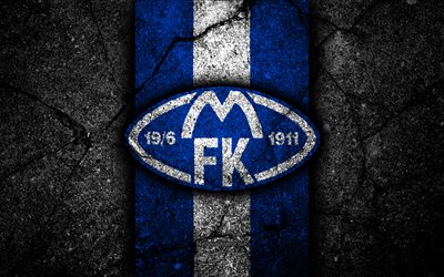 4k, Molde FC, emblem, Eliteserien, black stone, football, Norway, Molde, logo, asphalt texture, soccer, FC Molde