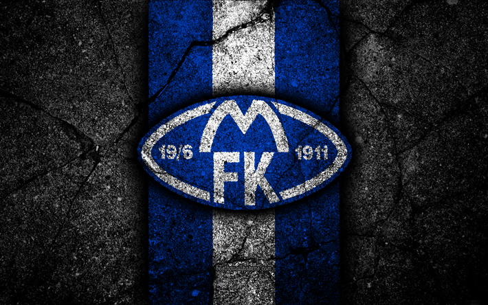 4k, Molde FC, emblema, Eliteserien, pietra nera, calcio, Norvegia, Molde, logo, asfalto texture, FC Molde