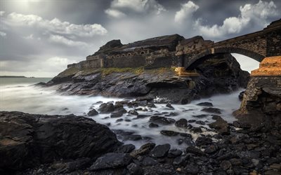 Celta mar, costa, rochas, Saint-Malo, Fran&#231;a, Fort des Capucins, Bretanha