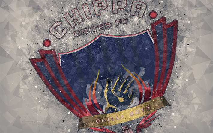 Chippa United FC, 4k, el logotipo, el arte geom&#233;trico, sud&#225;frica, club de f&#250;tbol, fondo gris, el Premier de la Liga de F&#250;tbol, PSL, Port Elizabeth, f&#250;tbol