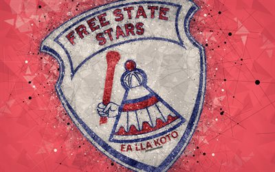 Free State Stars FC, 4k, logo, geometric art, South African football club, red background, Premier Soccer League, PSL, Bethlehem, South Africa, football