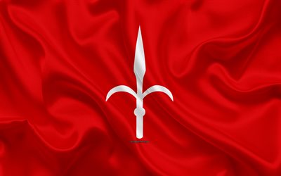 Flag of Trieste, 4k, silk texture, red silk flag, coat of arms, Italian city, Trieste, Friuli-Venezia Giulia, Italy, symbols