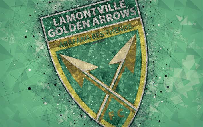 Golden Arrows FC, 4k, le logo, l&#39;art g&#233;om&#233;trique, Sud-Africaine de football club, fond vert, de la Premier Soccer League, PSL, Durban, Afrique du Sud, le football