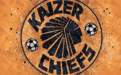 Kaizer Chiefs FC, 4k, logo, geometric art, South African football club, orange background, Premier Soccer League, PSL, Johannesburg, South Africa, football
