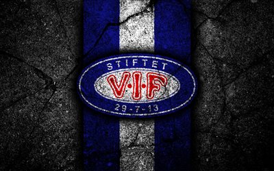 4k, Valerenga FC, emblem, Eliteserien, black stone, football, Norway, Valerenga, logo, asphalt texture, soccer, FC Valerenga