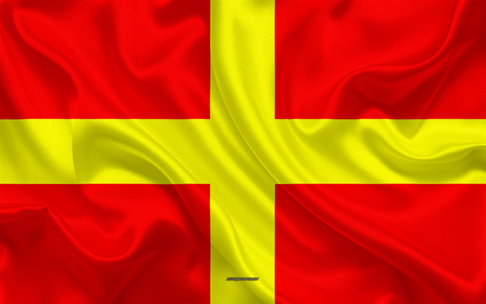 Lippu Messina, 4k, silkki tekstuuri, punainen keltainen silkki lippu, vaakuna, Italian kaupunki, Messina, Sisilia, Italia, symbolit