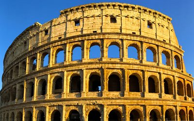 Coliseu, Roma, noite, p&#244;r do sol, Amphitheatrum Flavium, monumento, Roma landkmarks, It&#225;lia