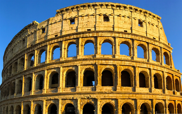 Colosseum, Rooma, illalla, sunset, Amphitheatrum Flavium, muistomerkki, Rooman landkmarks, Italia