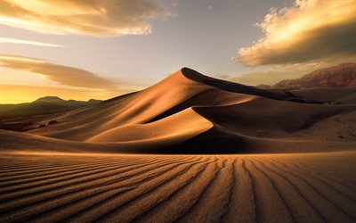 Sara, deserto, dunas de areia, montanhas, p&#244;r do sol, &#193;frica