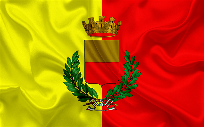 flagge von neapel, 4k, seide textur, gelb, rot, seide, fahne, wappen, italienische stadt, neapel, kampanien, italien, symbole
