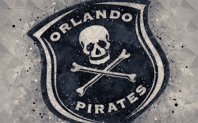 Orlando Pirates FC, 4k, logo, geometric art, South African football club, gray background, Premier Soccer League, PSL, Johannesburg, South Africa, football