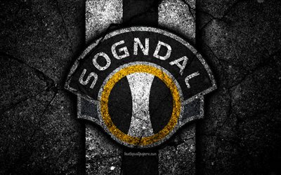4k, Sogndal FC, emblem, Eliteserien, black stone, football, Norway, Sogndal, logo, asphalt texture, soccer, FC Sogndal