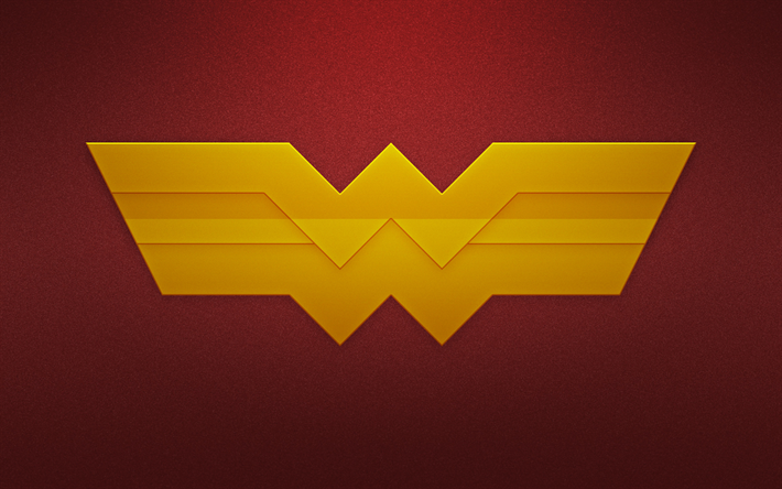 La Mujer maravilla, los superh&#233;roes, logotipo, m&#237;nimo, de fondo rojo