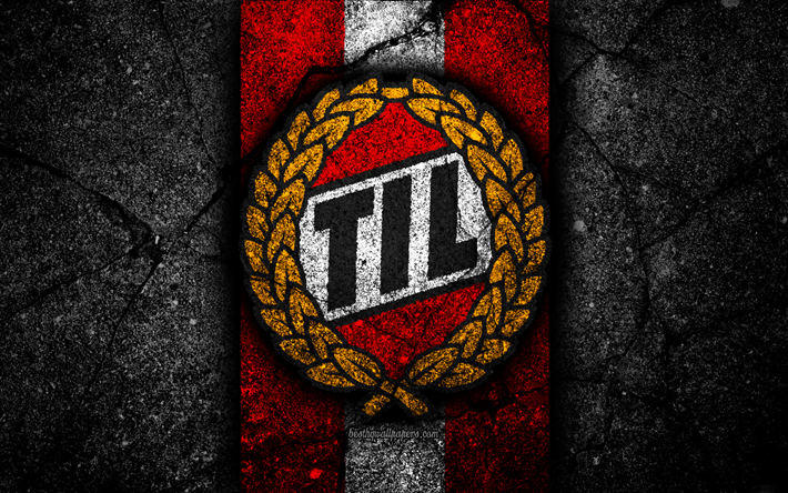 4k, Tromso FC, emblema, Eliteserien, pedra preta, futebol, Noruega, Tromso, logo, a textura do asfalto, FC Tromso