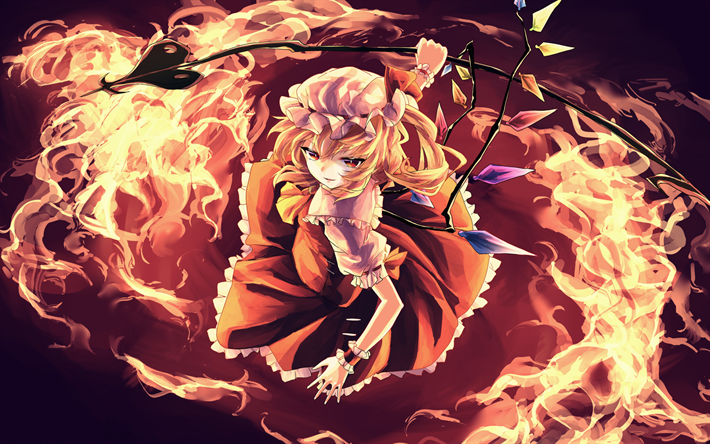 Flandre Scarlet, yangın, manga, anime karakterler, Touhou