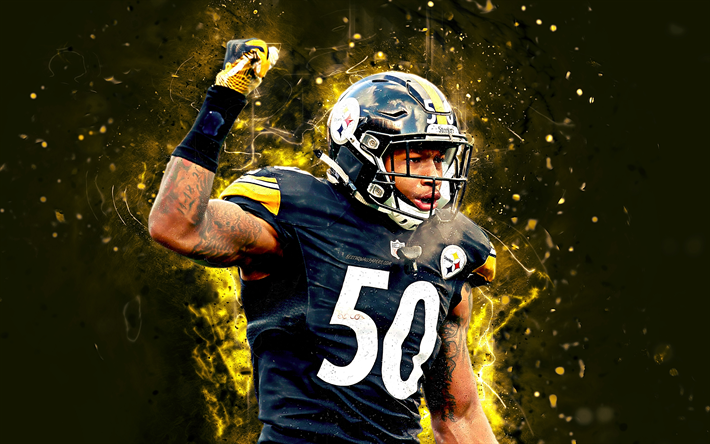 4k, Ryan Shazier, abstrakti taide, tukimies, amerikkalainen jalkapallo, NFL, Pittsburgh Steelers, Shazier, National Football League, neon valot, luova