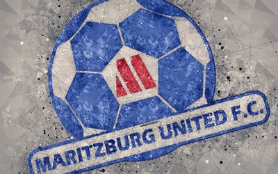 Maritzburg United FC, 4k, logotyp, geometriska art, South African football club, gr&#229; bakgrund, Premier Soccer League, PSL, Pietermaritzburg, Sydafrika, fotboll