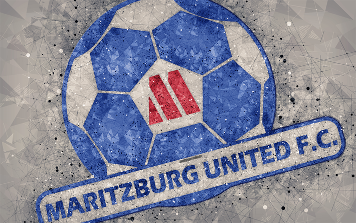 maritzburg united fc, 4k, logo, geometrische kunst, die south african football club, grauer hintergrund, premier soccer league psl, pietermaritzburg, s&#252;d-afrika, fu&#223;ball