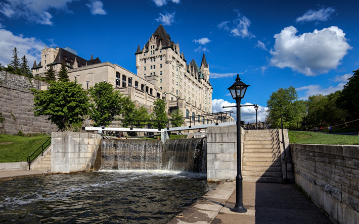 O Canal Rideau, Ottawa, ver&#227;o, paisagem urbana, cachoeira, Canada