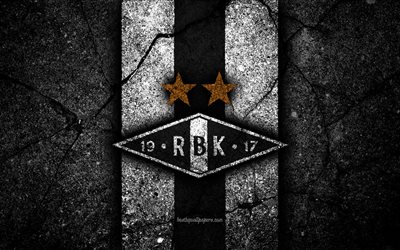 4k, Rosenborg FC, emblem, Eliteserien, black stone, football, Norway, Rosenborg, logo, asphalt texture, soccer, FC Rosenborg