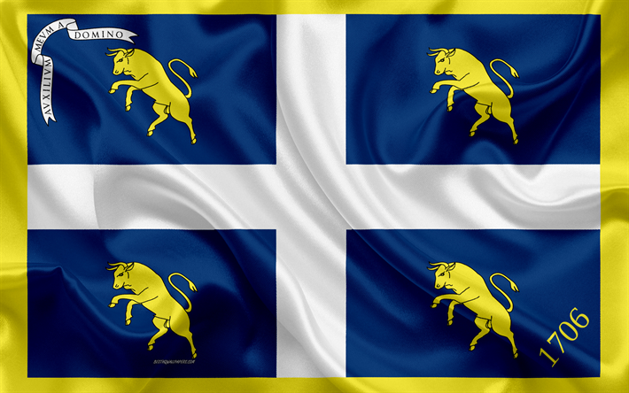 Bandeira de Turim, 4k, textura de seda, azul amarelo de seda bandeira, Cidade italiana, Turim, Piemonte, It&#225;lia, s&#237;mbolos