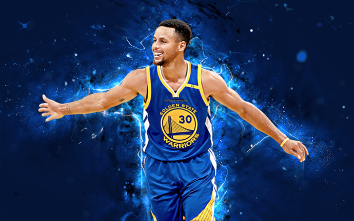 4k, Stephen Curry, soyut sanat, basketbol yıldızları, NBA, Golden State Warriors, Curry, basketbol, neon ışıkları, yaratıcı