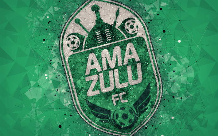 AmaZulu FC, 4k, logo, geometrik sanat, Güney Afrika Futbol Kulübü, yeşil arka plan, Premier Futbol Ligi, PSL, Durban, Güney Afrika, futbol