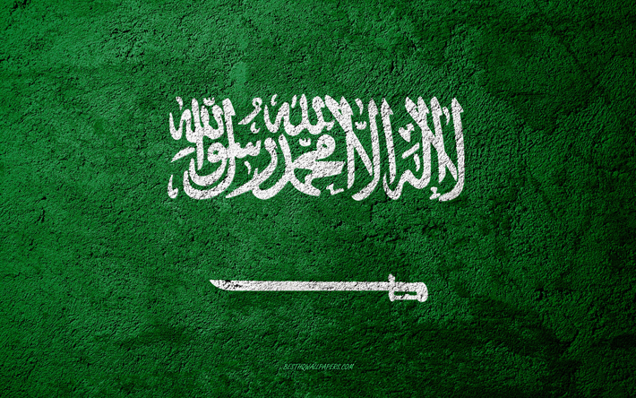 Flag of Saudi Arabia, concrete texture, stone background, Saudi Arabia flag, Asia, Saudi Arabia, flags on stone
