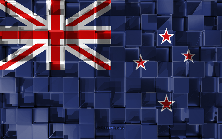 Flag of New Zealand, 3d flag, 3d cubes texture, Flags of Oceania countries, 3d art, New Zealand, Oceania, 3d texture, New Zealand flag