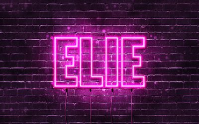 Elie, 4k, fonds d&#39;&#233;cran avec des noms, noms f&#233;minins, nom Elie, n&#233;ons violets, joyeux anniversaire Elie, noms f&#233;minins arabes populaires, photo avec nom Elie