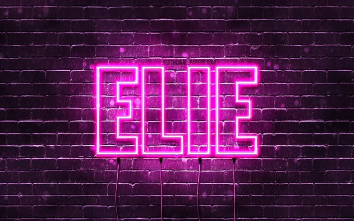 Elie, 4k, bakgrundsbilder med namn, kvinnliga namn, Elie-namn, lila neonljus, Grattis p&#229; f&#246;delsedagen Elie, popul&#228;ra arabiska kvinnliga namn, bild med Elie-namn