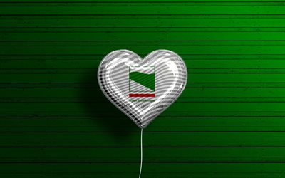 エミリア・ロマーニャが大好き, 4k, リアルな風船, 緑の木製の背景, エミリア・ロマーニャの日, イタリアの地域, エミリア・ロマーニャの旗, イタリア, 旗が付いている気球, エミリアロマーニャ州