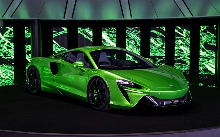 McLaren Artura, 2021, esterno, coup&#233; sportiva verde, supercar, nuovo Artura verde, auto sportive britanniche, McLaren