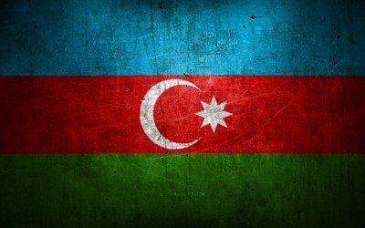 Azerbaijani metal flag, grunge art, asian countries, Day of Azerbaijan, national symbols, Azerbaijan flag, metal flags, Flag of Azerbaijan, Asia, Azerbaijani flag, Azerbaijan