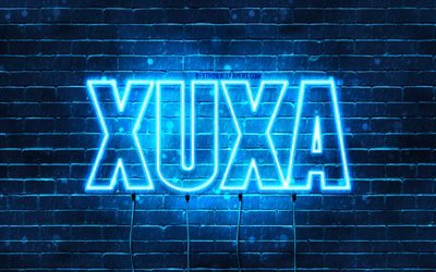 Xuxa, 4k, pap&#233;is de parede com nomes, nome Xuxa, luzes de n&#233;on azuis, Feliz Anivers&#225;rio Xuxa, nomes masculinos &#225;rabes populares, imagem com o nome Xuxa