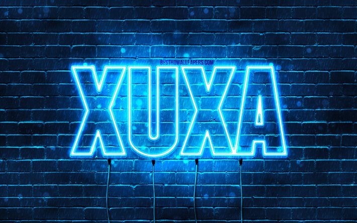 Xuxa, 4k, wallpapers with names, Xuxa name, blue neon lights, Happy Birthday Xuxa, popular arabic male names, picture with Xuxa name