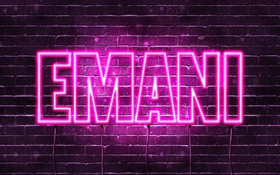 Emani, 4k, wallpapers with names, female names, Emani name, purple neon lights, Happy Birthday Emani, popular arabic female names, picture with Emani name
